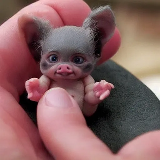 Image similar to a tiny pigmy baby demon in the palm of a person's hand, super cute