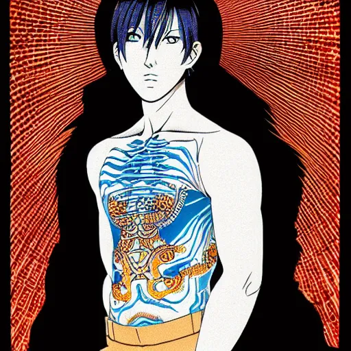 Prompt: Eikichi Onizuka tshirt-less illustration, medium shot, intricate, elegant, highly detailed, digital art, ffffound, art by Tōru Fujisawa,