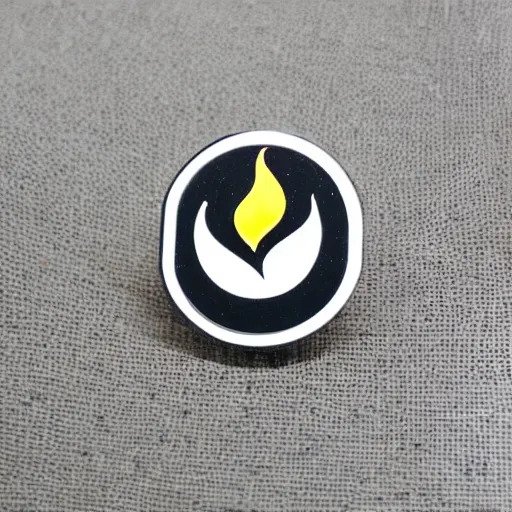 Image similar to simple yet detailed, pictogram fire warning flame enamel pin retro design