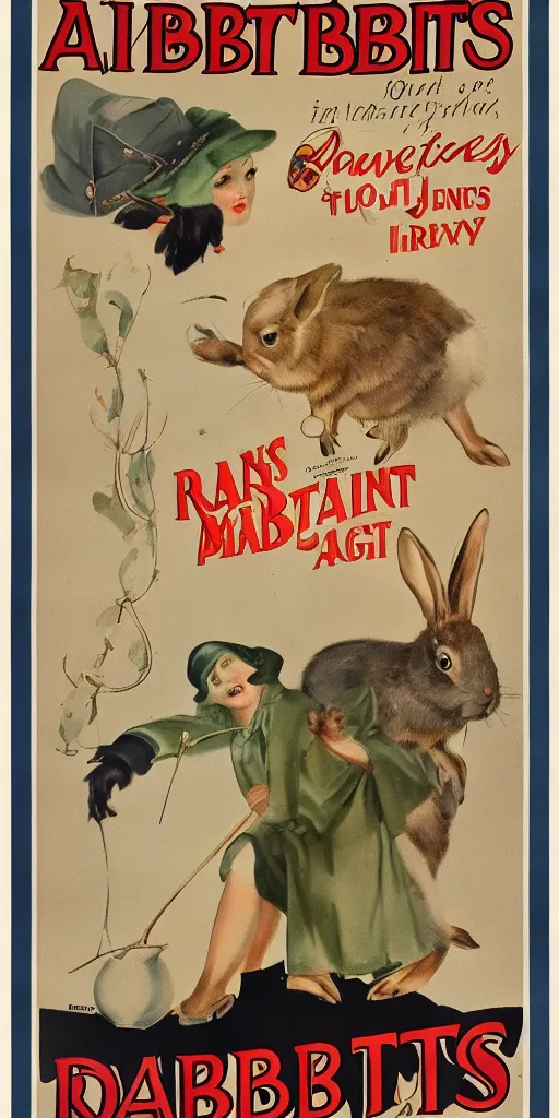 Image similar to a 1 9 2 0 s poster advertising rabbits