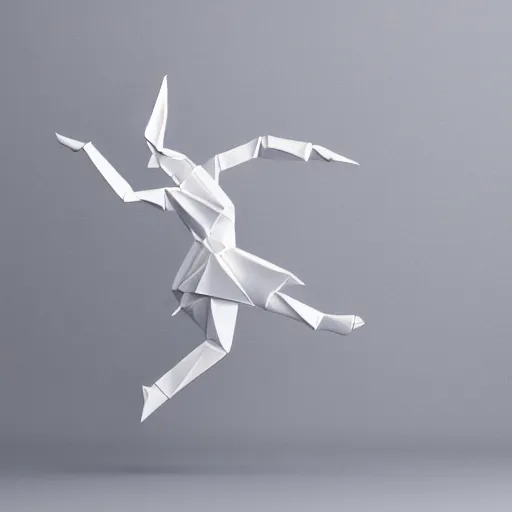 Image similar to origami dancer in white paper, 3 d render, ultra detailed, on white background, studio shot