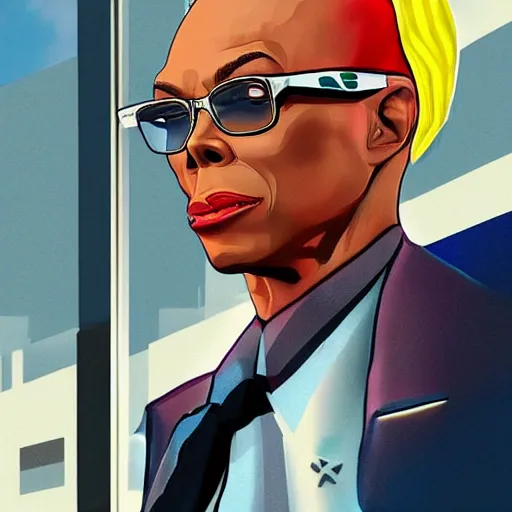 Image similar to rupaul in gta v, cover art by stephen bliss, artstation, no text