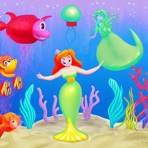 Image similar to balloon animals, under the sea, little mermaid magical kingdom, digital art