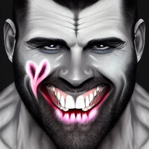 KREA - Beautiful face Portrait of very manly Gigachad with very big jaws,  original Gigachad, big eyebrows, colorful face painting on grey scale face,  powerful , magic, thunders, dramatic lighting, intricate, wild