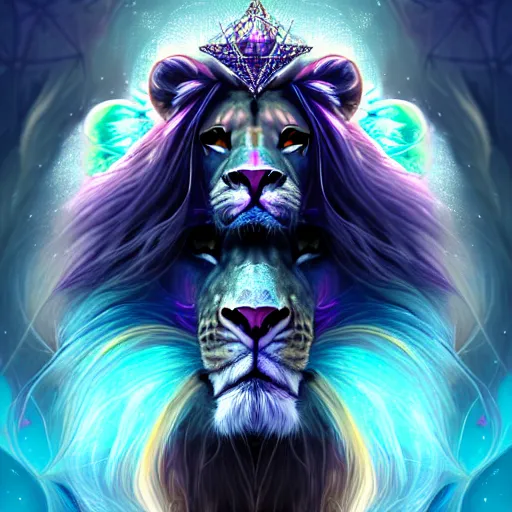 Image similar to mystical cosmic goth lion viking messenger queen, 4 k digital illustration, fractals, by artgerm, wlop, james jean, andrei riabovitchev, marc simonetti, yoshitaka amano, artstation, cgsociety