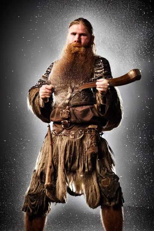 Image similar to old vintage full body photo of ancient viking warrior with full beard on the complex complex steam punk ancient antigravity engine during big viking event, extreme sports photography ,super high speed photography, dynamic photography,symmetrical face, clean face, muscular body, high speed,dirt and grawel in air, lens flares, dust partiles in the air, dramatic lighting, intricate, highly detailed, centered, smooth, sharp focus, sports photography, old photo, black and white, sepia, cinematic lighting, cinematic angle, national geographic