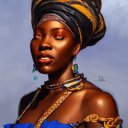 Image similar to an portrait of a west african manding queen, detailed, centered, digital painting, artstation, concept art, donato giancola, Joseph Christian Leyendecker, WLOP, Boris Vallejo, Breathtaking, 8k resolution, extremely detailed, beautiful, establishing shot, artistic, hyperrealistic, beautiful face, octane render