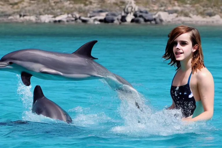 Image similar to emma watson Swim with Dolphins