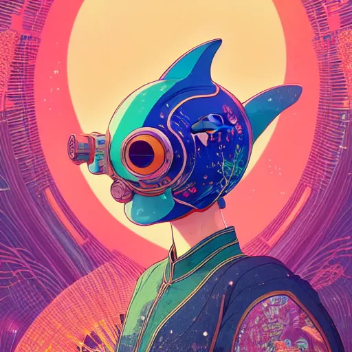 Image similar to a beautiful hyperdetailed character design 4 k wallpaper illustration of a cute dolphin, victo ngai cyberpunk style, from china, style of studio ghibli, makoto shinkai, raphael lacoste, louis comfort tiffany, artgerm, james jean, ross tran, chinese style