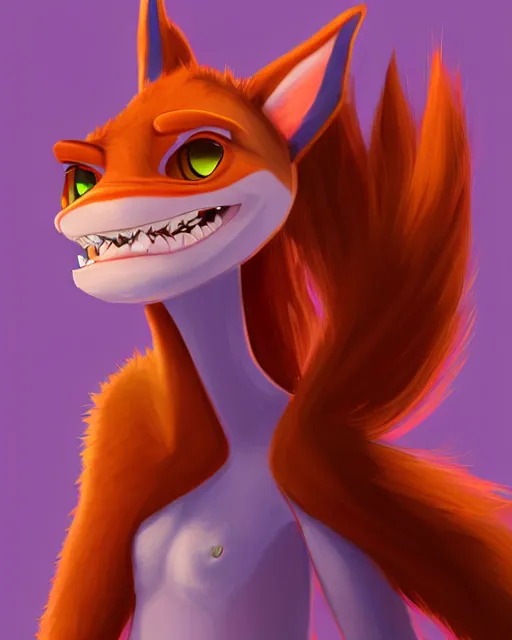 Image similar to digital painting full body of anthromorphic scalie female shark, red hair, in style of zootopia, female fursona, furry, furaffinity, 4 k, deviantart, furry art, fursona art, shark fursona, female, very expressive detailed feminine face,