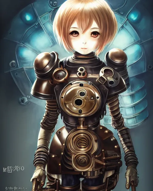 Image similar to portrait Anime Girl in mechanical armor steampunk cute-fine-face, pretty face, realistic shaded Perfect face, fine details. Anime. Bioshock steampunk realistic shaded lighting by katsuhiro otomo ghost-in-the-shell, magali villeneuve, artgerm, rutkowski Jeremy Lipkin and Giuseppe Dangelico Pino and Michael Garmash and Rob Rey