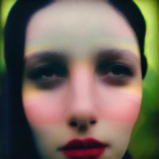 Prompt: portrait of a very beautiful!!!! woman! symmetric face, petzval lens. featured on flickr, art photography, photo taken with provia, photo taken with ektachrome. autochrome. sharp eyes