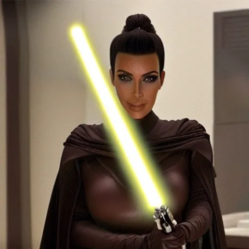 Prompt: kim kardashian holding a lightsaber in star wars episode 3, 8k resolution, full HD, cinematic lighting, award winning, anatomically correct