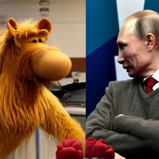 Prompt: putin and alf love story