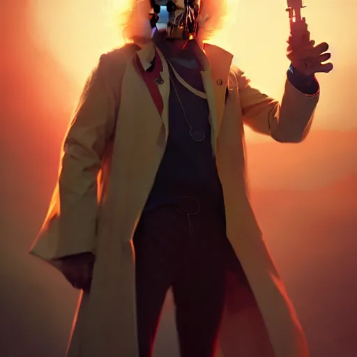 Prompt: elon musk / doc brown, disney animation, sharp, illustration, sharp, fanart, anime key art by greg rutkowski, bloom, dramatic lighting sharp focus, cinematic, artbook, smooth, centered