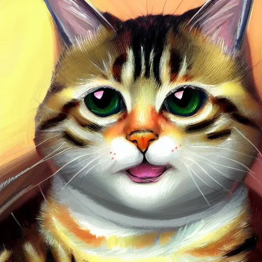 Image similar to a painting of cute tabby cat, a digital painting by nyuju stumpy brown, featured on pixiv, furry art, detailed painting, digital painting, speedpainting