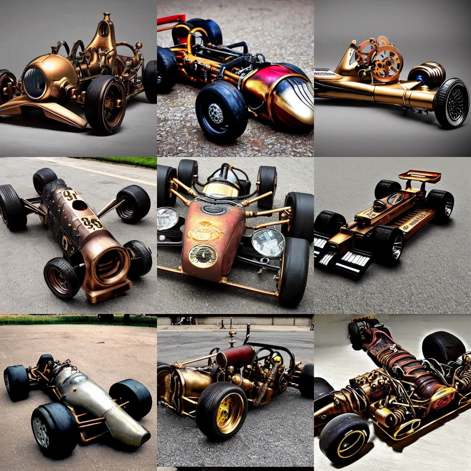 Prompt: a steampunk formula one car