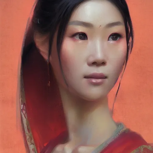 Prompt: A portrait of a Chinese beauty, ancient art, art by greg rutkowski, matte painting, trending on artstation