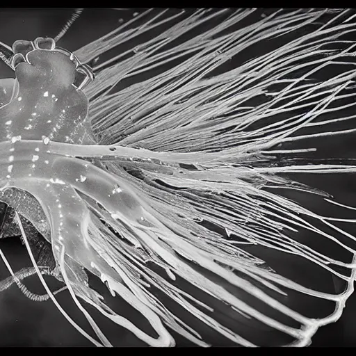 Image similar to portuguese man of war, award winning black and white photography