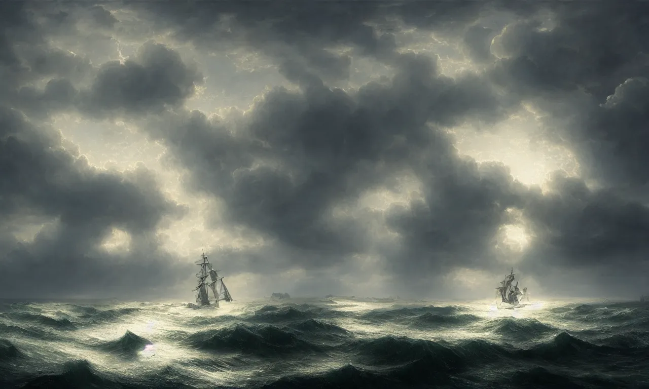 Prompt: the wretched sea gale. andreas achenbach, artgerm, mikko lagerstedt, wlop, zack snyder, tokujin yoshioka