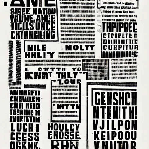 Prompt: a typographic photomontage with stenciled letters, by Gee Vaucher, Crass, punk, zine, Concrete poetry, abstract, words, Highly Detailed