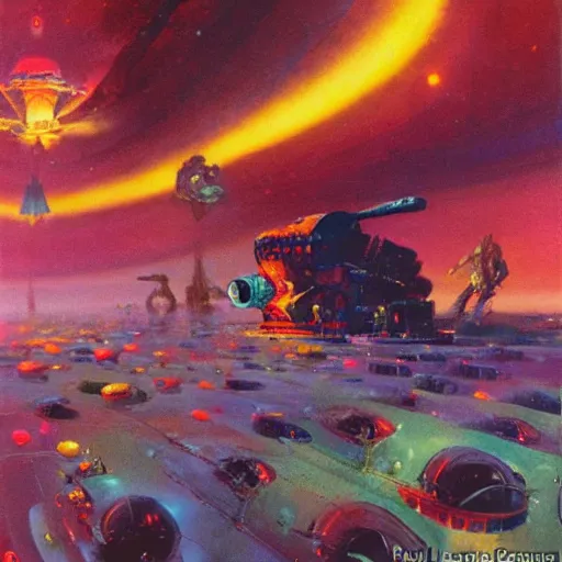 Image similar to illustration by paul lehr, james gurney and bruce penningtonn