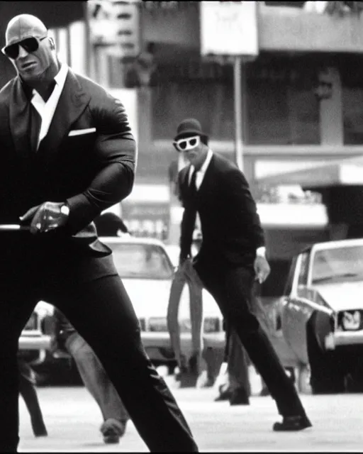 Image similar to film still close up shot of dwayne johnson in the movie the blues brothers. photographic, photography