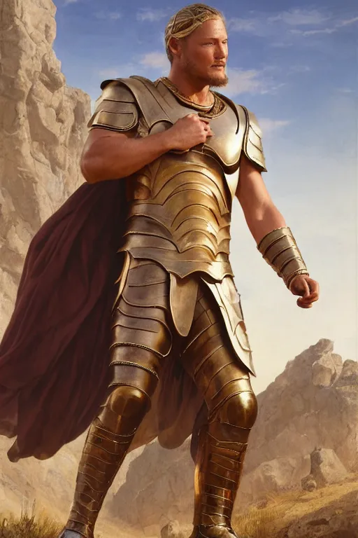 Prompt: Travis Fimmel as Gladiator in the movie Gladiator, oil on canvas, artstation, by J. C. Leyendecker and Edmund Blair Leighton and Charlie Bowater, octane render