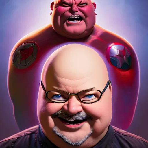 Prompt: an epic marvel comic book style portrait painting of shaved kyle gass, character design by mark ryden and pixar and hayao miyazaki, unreal 5, daz, hyperrealistic, octane render, cosplay, dynamic lighting, intricate detail, harvest fall vibrancy, cinematic