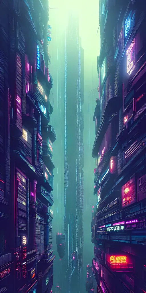 Image similar to epic cyberpunk cityscape : blade runner, james guilleard, beeple, laurie greasley, dan mcpharlin : ornate, dynamic, particulate