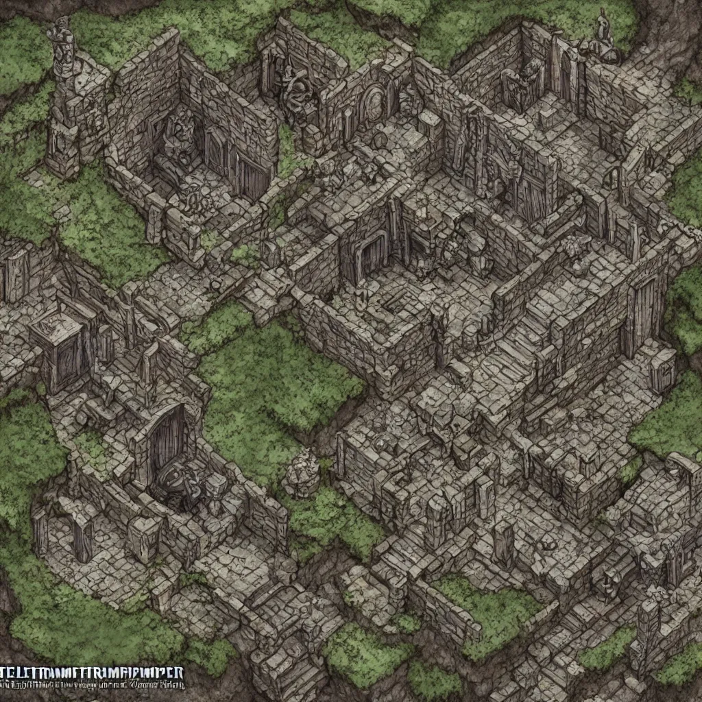 Image similar to tomb of elemental evil, isometric view, tileset, dungeons and dragons art by d. a. trampier, d & d tabletop miniature