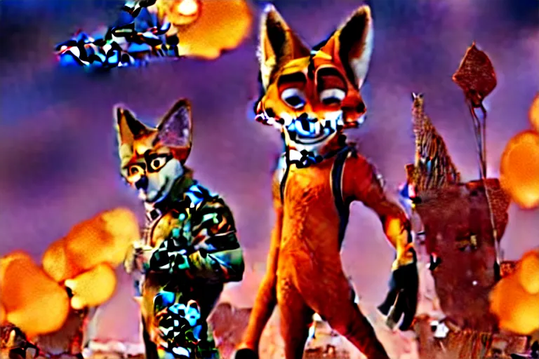 Image similar to nick wilde, heavily armed and armored facing down armageddon in a dark and gritty reboot from the makers of mad max : fury road : witness me