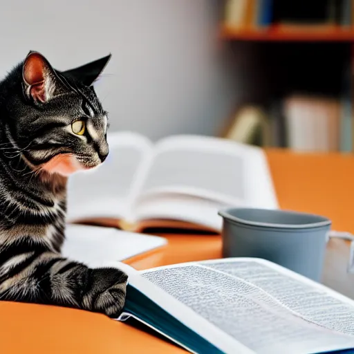 Image similar to a cat studying a heat transfer textbook