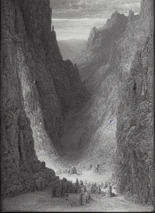 Prompt: the valley of the gods, gustave dore