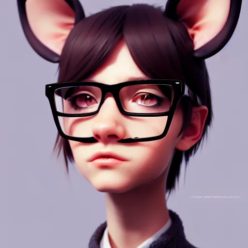 Prompt: character design portrait of an anthropomorphic furry rat girl with rat ears, wearing glasses, 4 k, concept art, by wlop, ilya kuvshinov, artgerm, krenz cushart, pixiv.