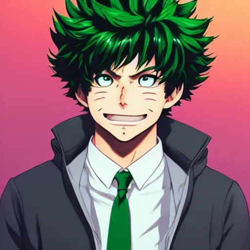 Image similar to full body elegant portrait of izuku midoriya, gta art, gta cover art, anime, unreal engine 5 art