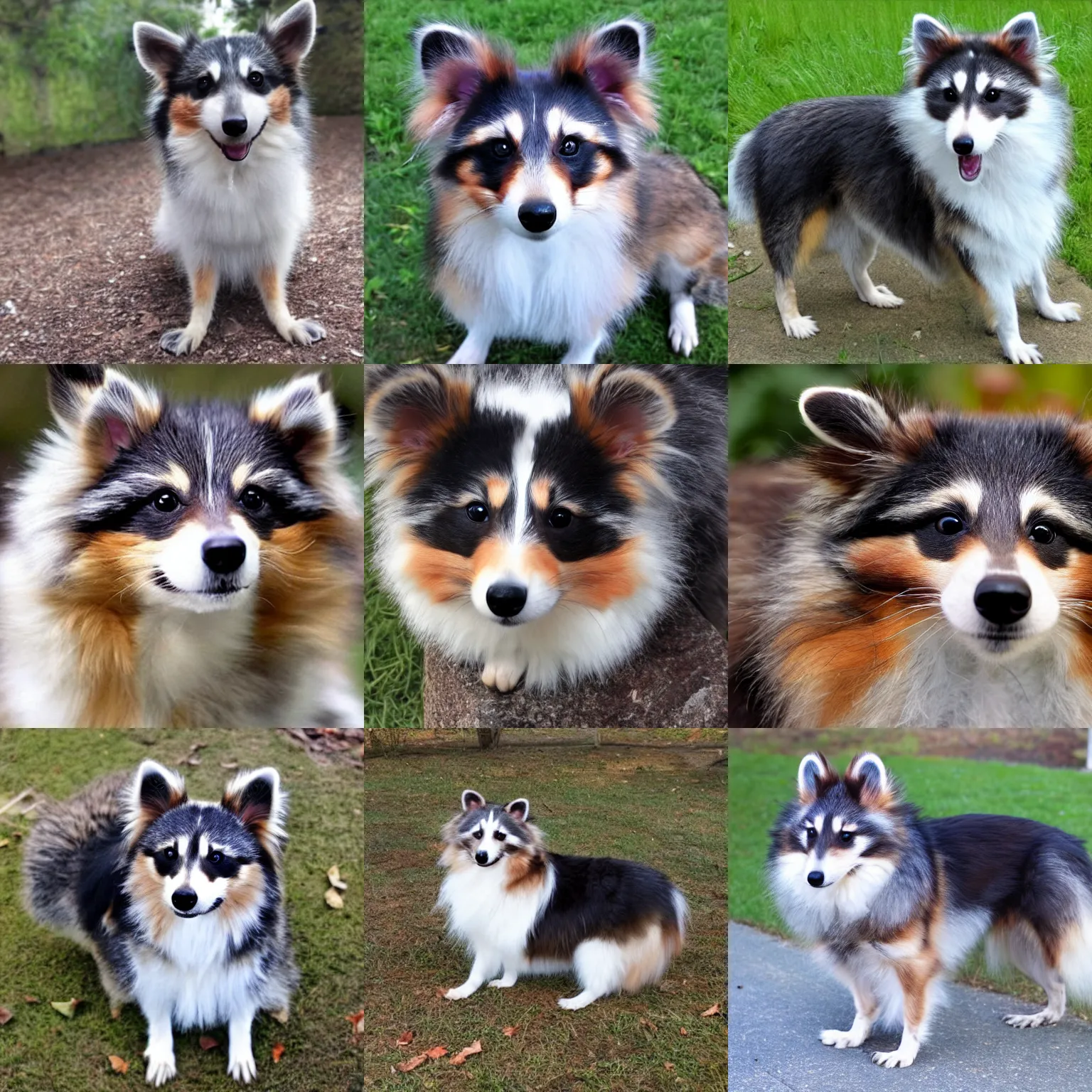 Prompt: a photo of a mix between a sheltie and a racoon