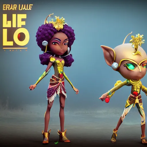 Image similar to beautiful afroame elf, clash royal style characters, unreal engine 5, octane render, detailed, cinematografic, cinema 4 d