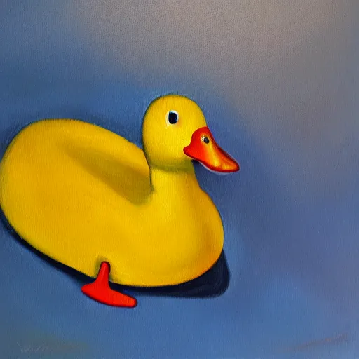 Prompt: yellow duck holding a knife, oil painting