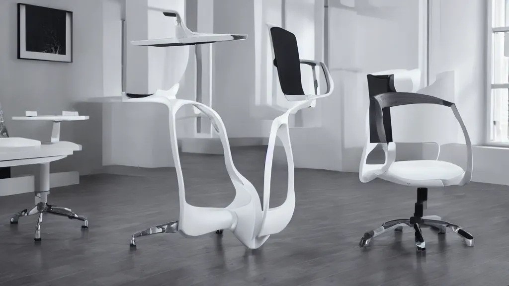 Image similar to a futuristic ladderback side chair in a white airy room