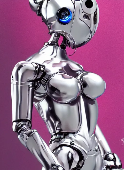 Image similar to airbrush svelte chrome robot being kawaii in the style of sorayama