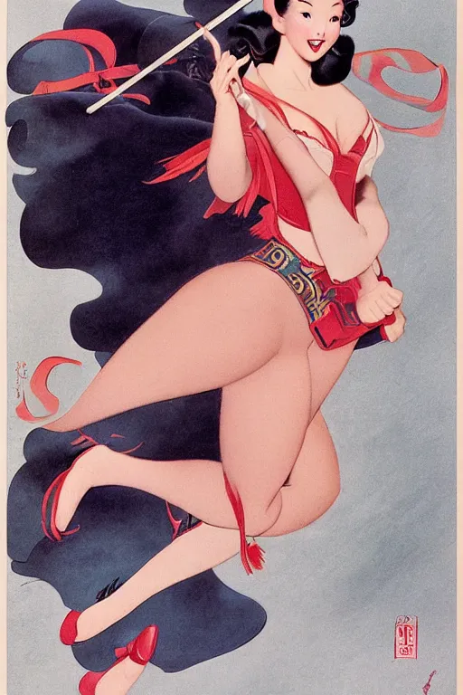 Prompt: mulan full body portrait by alberto vargas and gil elvgren