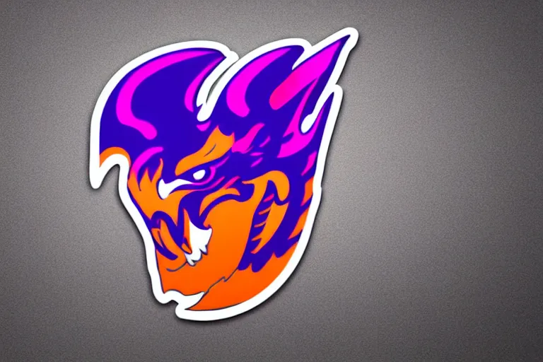 Prompt: a nice beautiful orange and purple vector sticker e-sports logo of a dragon head