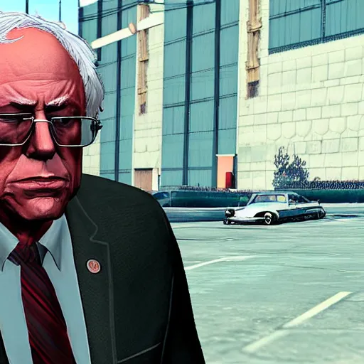 Prompt: Bernie Sanders as a gangster in GTA 5 4k