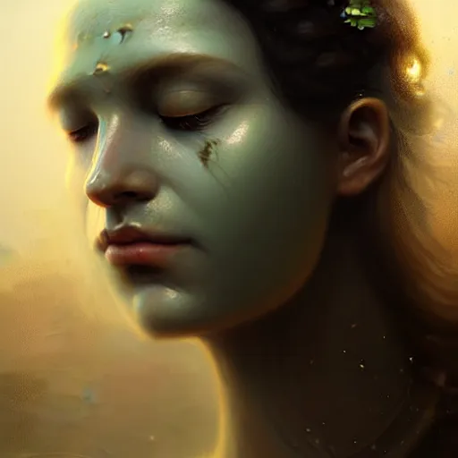 Image similar to a beautiful portrait of a plant goddess with closed eyes by Greg Rutkowski and Raymond Swanland, Trending on Artstation, ultra realistic digital art