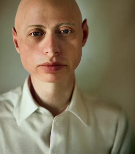 Image similar to a high quality, high detail, portrait of an attractive non - binary bald person by cig harvey