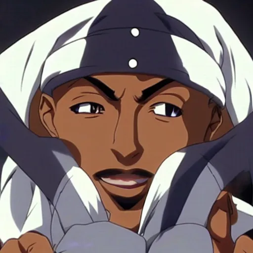 Image similar to Tupac Shakur, screenshot from a 2012s anime, anime