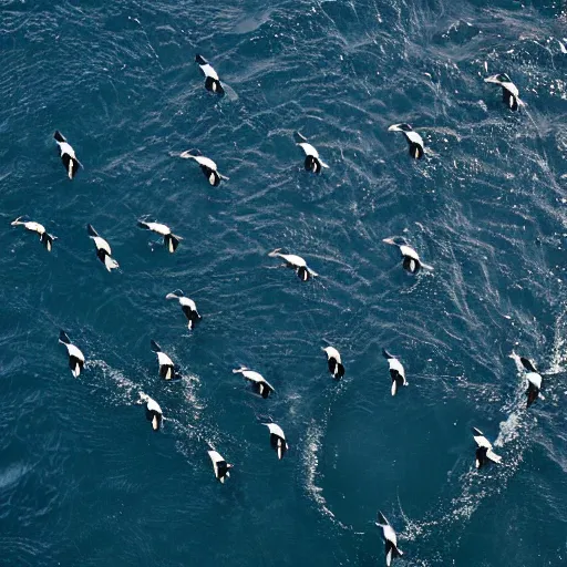 Prompt: an overhead, national geographic photo of a lone kayaker being circled by a group of Orcas. 85MM lens, f1.8