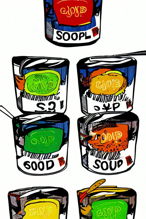 Image similar to a gross looking soup in the style of modern pop art