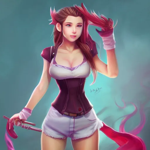 Image similar to head to toe shot of aerith aeris by logan cure, BangkuART, sakimichan, yan gisuka, zeronis, dan eder, nick silva, Ja Mong, 4k, artstation